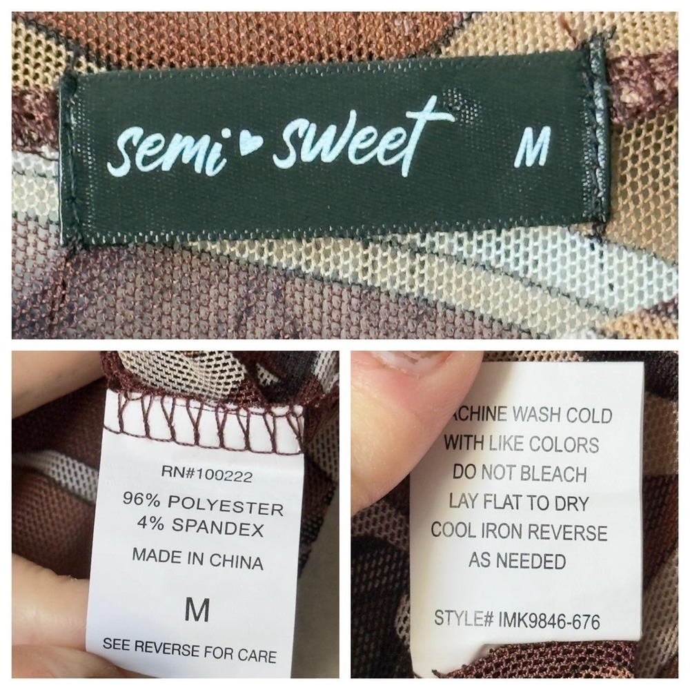 Brown‎ Fitted Abstract Swirls Butterfly Mesh Y2K Sheer Bodycon Baby Tee — Size M - Picture 8 of 8